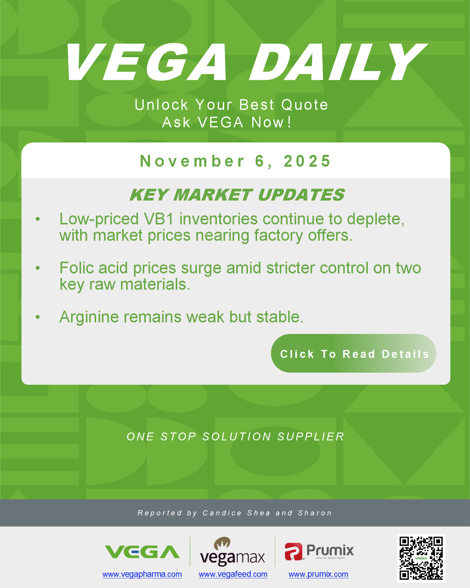 VEGA Daily Dated on November 6th 2025 Vitamin Amino Acid APl Food Additives.png